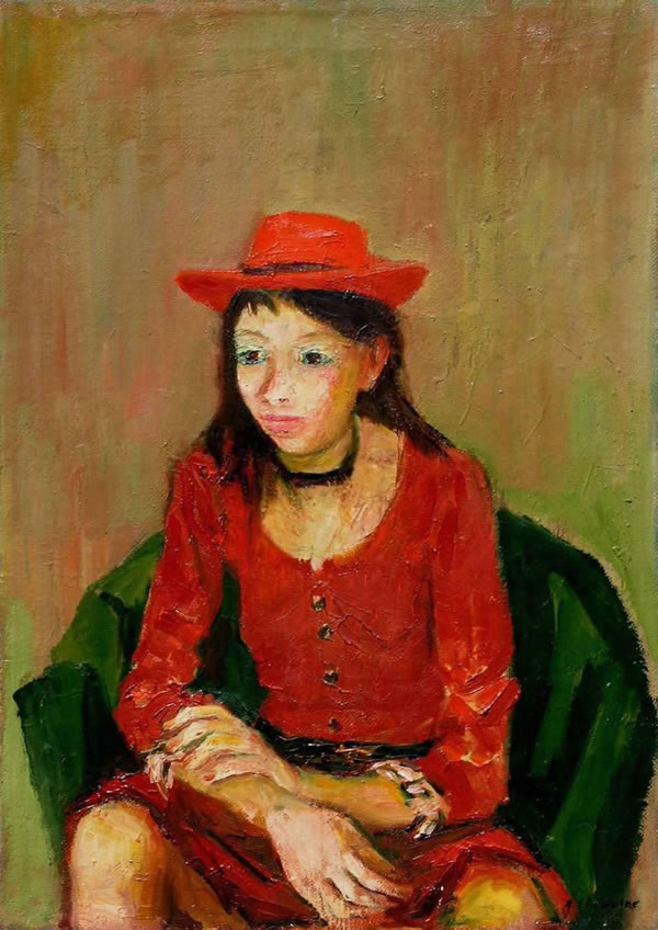 Figura con cappello, 1969, olio su tela, cm 70x50, esposta Premio Posillipo, Palazzo Reale, Napoli 1970